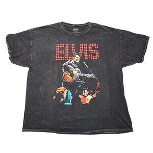 Elvis Presley T Shirt Mens 3X Black Acid Wash Graphic Rock and Roll Retro Tee
